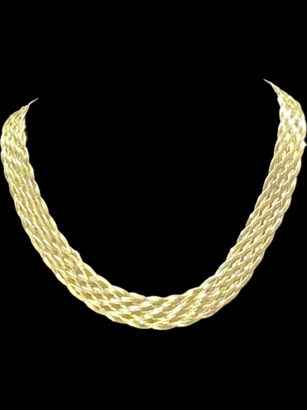 18k Gold Technibond Diamond Cut Twisted Herringbone Sparkle Necklace Vintage HSN